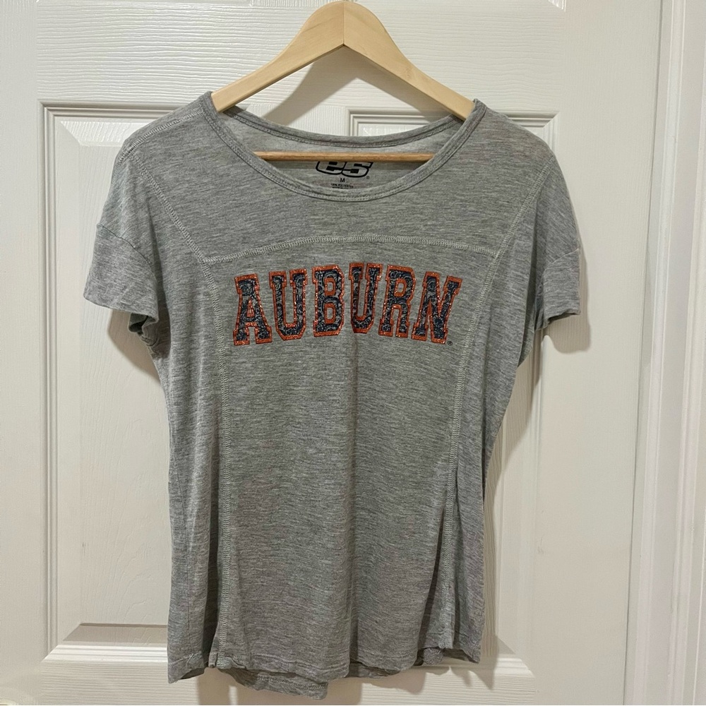 Auburn Tigers Women’s Gray Glitter Logo Short‎ Sleeve T-Shirt Size M